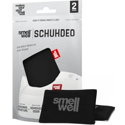 Abbildung von SmellWell Active Geruchsentferner Schuhdeo Bambusaktivkohle Geruchsabsorber Feuchtigkeitsabsorber für Schuhe,Taschen und gegen Schweißfüße lästige Gerüche Black, 1 Paar, 2 x 50g