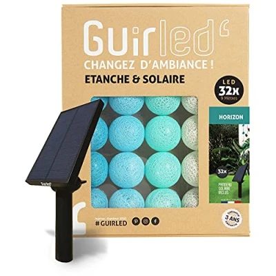 Abbildung von GuirLED Außengirlande mit Lichtkugeln LED Guinguette Wasserdicht IP55 Hocheffizientes Solarpanel Automatisches EIN/AUS 32 Kugeln 6 m Horizont