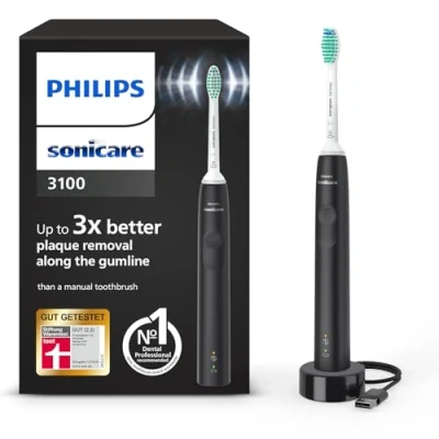 Abbildung von Philips Sonicare 3100 elektrische Zahnbürste, Schallzahnbürste, Andruckkotrolle und Timer, Schwarz, HX3671/14