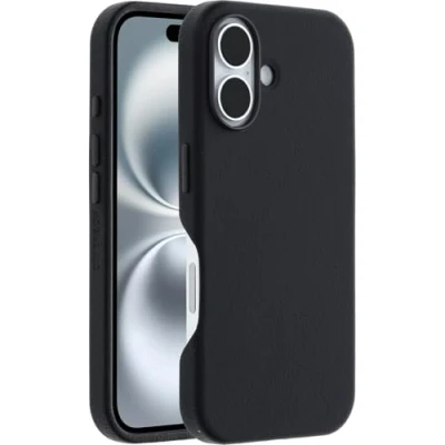 Abbildung von OtterBox Symmetry Series Cactus Leather MagSafe Hülle für iPhone 16, stoßfest, sturzsicher, dünne Schutzhülle, 3X getestet nach Militärstandard, Schwarz