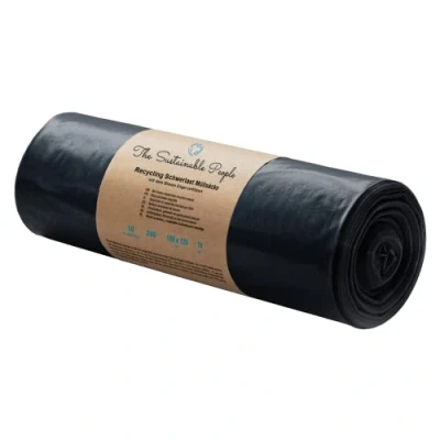 Abbildung von TSP Schwerlast Müllsäcke 240L aus mind. 90% Post Consumer Abfällen (PE) Blauer Engel zertifiziert 10er Rolle extrem reißfest (70 μm) 1000x1250 mm ideal für Renovierung und Gewerbe Abfälle