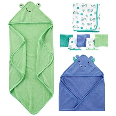 Abbildung von Simple Joys by Carter&#039;s Unisex Baby 8 teiliges Handtuch und Waschlappen Set, Blau/Grün/Weiß, Einheitsgröße