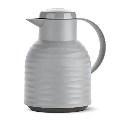 Abbildung von Emsa N40109 Samba Wave Isolierkanne Quick Press Kunststoff Glas Isolierkolben Kaffeekanne: 12h heiß/24h kalt 100 % dicht stone 1,0 Liter