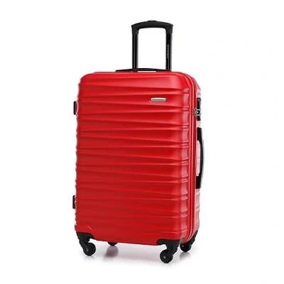 Abbildung von WITTCHEN Reisekoffer Rollkoffer Trolley Mittlerer Koffer Hartschale aus ABS Mittelgroßkoffer mit 4 Spinner Rollen Zahlenschloss Teleskopgriff Groove Line Größe M rot