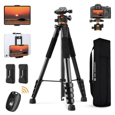 Abbildung von K&amp;F Concept Kamerastativ S255A3+BH 36,190cm Handy Stativ,Tripod für Canon Nikon Sony Kamera/DSLR/Camcorder,Stativ Smartphone,Reisestativ mit Tablet Halterung