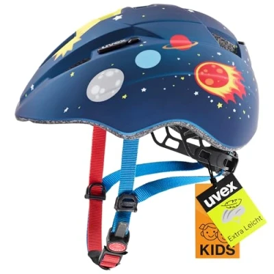 Abbildung von uvex kid 2 cc leichter Fahrradhelm für Kinder individuelle Größenanpassung erweiterbar mit LED Licht dark blue rocket matt 46 52 cm