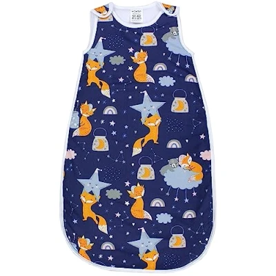 Abbildung von TupTam Schlafsack Baby 2.5 TOG OEKO TEX Ganzjahresschlafsack Kinder mit Seitlichem Reißverschluss, Ärmellos, Farbe: Füchse Sternbild/Dunkelblau, Größe: 80 86