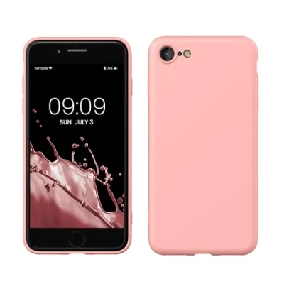 Abbildung von kwmobile Hülle kompatibel mit Apple iPhone SE (2022) / (2020) 8 7 gummierte TPU Silikon Handyhülle Schutzhülle für kabelloses Laden Case in Hellrosa matt