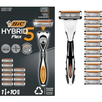 Abbildung von BIC Hybrid 5 Flex Rasierer Herren, Nassrasierer mit 10 Wechselklingen je Klingen, Aloe Vera &amp; Vitamin E, Präzisionstrimmer