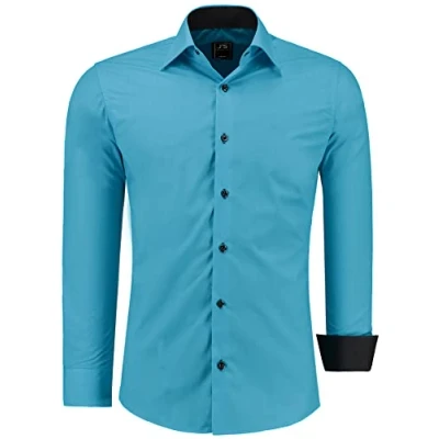 Abbildung von J&#039;S FASHION Herren Hemd Slim Fit Langarm Freizeithemd Pflegeleicht Bügelleicht Türkis XL
