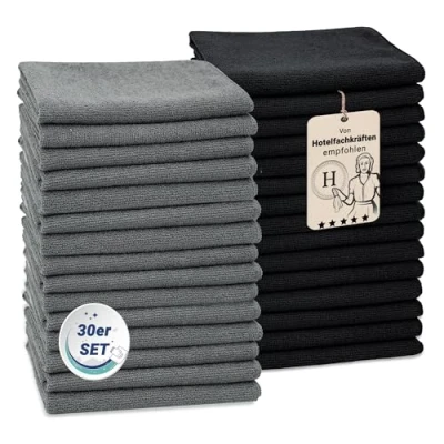 Abbildung von ZOLLNER 30er Set Mikrofasertücher für streifenfreien Glanz flusenfreie und saugstarke Reinigungstücher waschbar bis 60C 32x32cm Hotelqualität