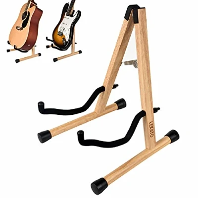 Abbildung von LEKATO Gitarrenständer aus Holz, Akustikgitarrenständer, Hartholzboden, Gitarrenbassständer für E Gitarre, Bass, Cello, Banjo, Mandoline, Ukulele, Echtholz