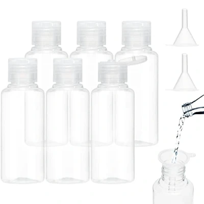 Abbildung von BillyBath Reiseflaschen zum Befüllen 100ml, 6 Stück Liquid Flaschen mit 2 Kleinem Trichter, Transparente Plastikflaschen Kosmetikflascher Duschgel Behälter Flasche Set für Shampoo Lotion