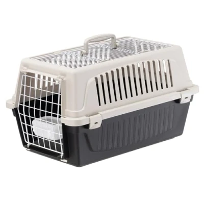 Abbildung von Ferplast Transportbox Katze, Hundetransportbox kleine Hunde und Katzen bis 8 kg, Dach zu öffnen, mit Kissen Napf, Lüftungsschlitze, 37x58xH 32cm, Transportbehälter Atlas 20 Open
