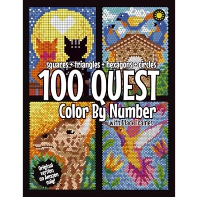 Abbildung von 100 quest color By Number: Squares + Triangles Hexagons Circles (BLACK backgrounds): activity book for adults