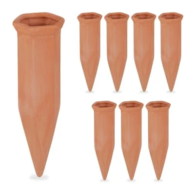 Abbildung von Relaxdays Tonkegel Bewässerung, Gießkegel 8er Set, 1,5 Liter PET Flaschen, für Zimmerpflanzen &amp; Balkonkästen, terrakotta