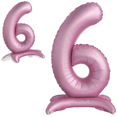 Abbildung von Luftballon 6. Geburtstag Zahl 6 Rosa Stehende XXL Riesen Folienballon 82cm Geburtstagsdeko Mädchen Ballon Deko zum Geburtstag.