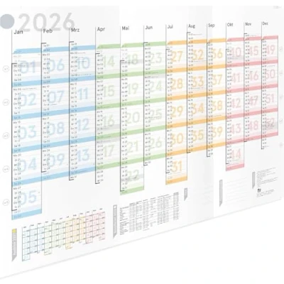 Abbildung von weekview XL Jahresplaner Colour 2026 Wandkalender mit Wochenstruktur &quot;farbig&quot; (A1) GEFALZT. Querformat, gefaltet Wandplaner, Jahreskalender, Plakatkalender
