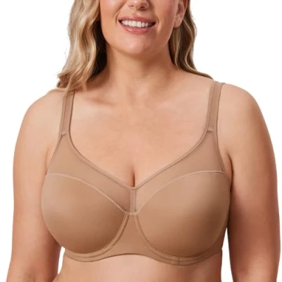 Abbildung von DELIMIRA Damen T Shirt BH mit Bügel Vollschalen Nahtlose Große Größen Gepolstert Kiesbeige 80D