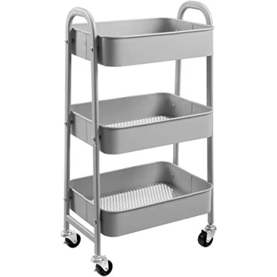 Abbildung von DOEWORKS Rollwagen Metall Aufbewahrungswagen Küchenwagen 3 Etagen, Servierwagen Organizer Wagen für Wohnzimmer Schlafzimmer Make up Badezimmer Büro, Grau