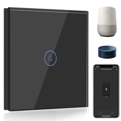 Abbildung von BSEED Smart Lichtschalter 1 Fach Weg Wifi arbeitet mit Amazon Alexa and Google Home,Touch Wandschalte Glas Touchscreen schalter Schwarz(Erforderlich NeutralDraht)