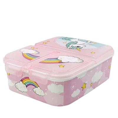 Abbildung von Stor Einhörner Regenbogen Sandwich Box mit 3 Fächern für Kinder Lunch Snack Halter dekorierte