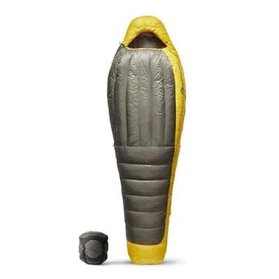 Abbildung von Sea to Summit Spark Ultralight Daunenschlafsack Long ( 9C) Mumienschlafsack mit Daunenfüllung Körperlänge 850+ Loft Ultra Dry Down 3 Jahreszeiten Für Wanderungen Grey &amp; Yellow 786g