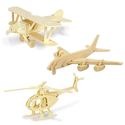 Abbildung von Georgie Porgy Hölzerne 3D Puzzle Sammlung Modell Kit Baukasten Holzhandwerk Kinder Pädagogisches Spielzeug DIY Geschenk Packung 3 (Albatros Zivile Flugzeuge Hubschrauber)