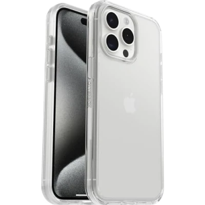 Abbildung von OtterBox Symmetry Clear Hülle für iPhone 15 Pro Max, sturzsicher, schützende Hülle, 3X Transparent