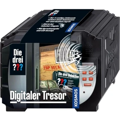 Abbildung von Die drei ??? Digitaler Tresor von KOSMOS, Schütze deine Geheimnisse mit einem Code und Sprachalarm, Detektiv Spielzeug Set für Kinder ab 8 Jahre, Mini Safe