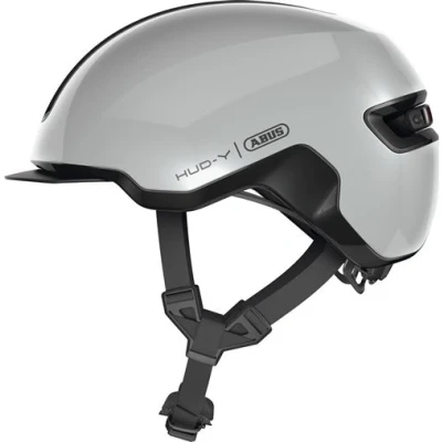 Abbildung von ABUS Urban Helm HUD Y mit magnetischem, aufladbarem LED Rücklicht &amp; Magnetverschluss cooler Fahrradhelm für den Alltag Damen und Herren Titan/Rot Matt, Größe M