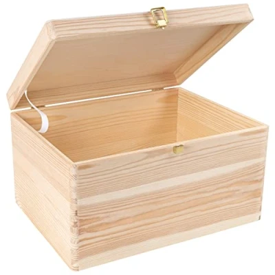 Abbildung von Creative Deco XXL Große Holzkiste mit Deckel und Schloss 40x30x24 cm (+/ 1cm) Holztruhe Erinnerungsbox Baby Holzbox Kasten Weihnachten Für Spielzeug Werkzeuge ROH &amp; UNGESCHLIFFEN