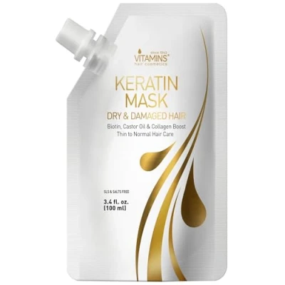 Abbildung von Vitamins Haarmaske Keratin Haarkur Behandlung Biotin, Castor Oil, Collagen Protein &amp; Kokosöl Deep Conditioner für geschädigtes dünnes trockenes strapaziertes Haar (100ml