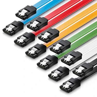 Abbildung von deleyCON 6x 50cm SATA 3 Kabel im Set III Datenkabel HDD SSD Verbindungskabel Anschlusskabel Metall Clip 6 GBit/s 2 Gerade L Typ Stecker Bunt