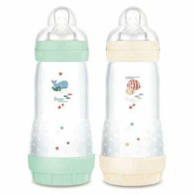 Abbildung von MAM Easy Start Anti Colic Babyflasche, 4+ Monate, schneller Durchfluss (2 x 320 ml) Minze + Baumwolle Flasche zur Reduzierung von Koliken und Beschwerden des Babys Babyflasche zum Stillen