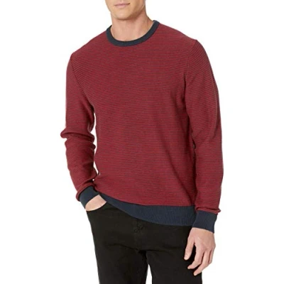 Abbildung von Amazon Essentials Herren Pullover mit Rundhalsausschnitt (in Übergrößen erhältlich), Marineblau Rot Ministreifen, L