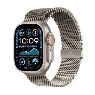 Abbildung von Apple Watch Ultra 2 (GPS + Cellular 49 mm) Smartwatch, Sportuhr mit Titangehäuse in Schwarz und Trail Loop (M/L). Fitnesstracker, präzises GPS, extra Lange Batterielaufzeit