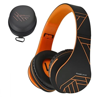 Abbildung von PowerLocus Bluetooth Over Ear Kopfhörer, Kabellos Stereo Faltbare Kopfhörer Kabellose und Kabel mit Integriertem Mikrofon, Micro SD/TF, FM für Handys/iPad/Laptops &amp; PC (Schwarz/Orange)
