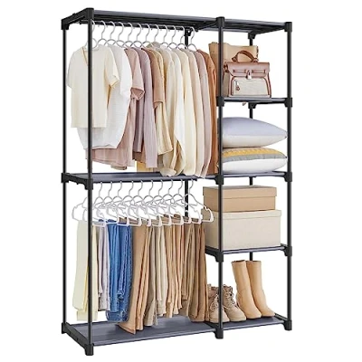 Abbildung von SONGMICS, offener Kleiderschrank, selbsttragend, vertikales Regal, Garderobenständer mit Hängestangen, für Ankleidezimmer, Schlafzimmer, 43 x 112 165 cm, schwarz, RYG24BK