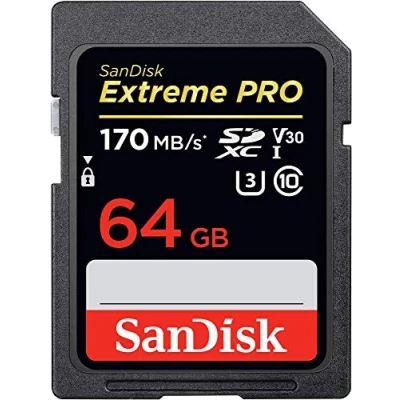 Abbildung von SanDisk Extreme PRO 64GB SDXC Memory Card up to 170MB/s, UHS 1, Class 10, U3, V30, Black