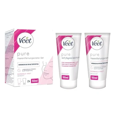 Abbildung von Veet Pure Haarentfernungscreme Set Gesicht Für Oberlippe, Wangen &amp; Augenbrauen, normale Haut 50 ml Enthaarungscreme, Pflegecreme Spatel
