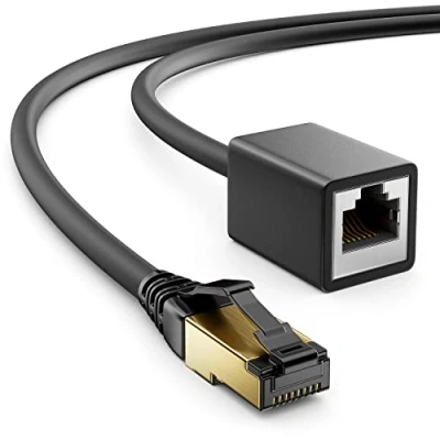Abbildung von deleyCON 5m CAT8.1 RJ45 Verlängerung Patchkabel Netzwerkkabel 40 GBit/s 2000 MHz S/FTP Kupfer PiMF 1x Stecker Buchse für Ethernet LAN Gaming Streaming Schwarz