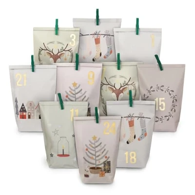 Abbildung von Papierdrachen Extravaganter Adventskalender zum Befüllen mit 24 türkis bedruckten Geschenktüten und Zahlenaufklebern Motiv Meerjungfrau Basteln Verschenken Weihnachten &amp; Advent