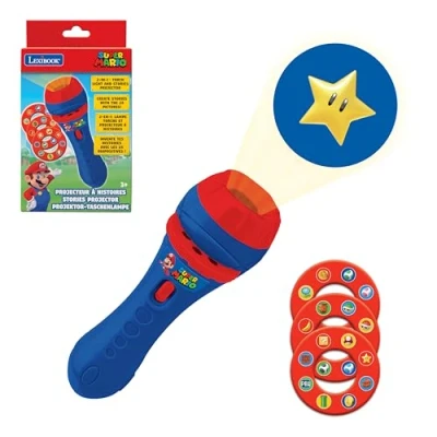 Abbildung von Lexibook LTC050NI Super Mario Brothers Nintendo, Taschenlampe und Projektor mit 3 Scheiben, 24 Bilder, erstellen Sie Ihre eigenen Geschichten, Spiel für Kinder/Jungen, Blau, Rot, Weiß