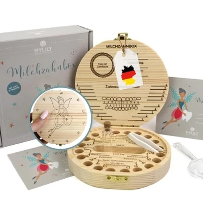 Abbildung von MYLILY Milchzahndose Zahnfee aus Holz Zahnbox für Milchzähne Mädchen Zahndose Jungen Kinder Personalisierbare FSC zertifiziert