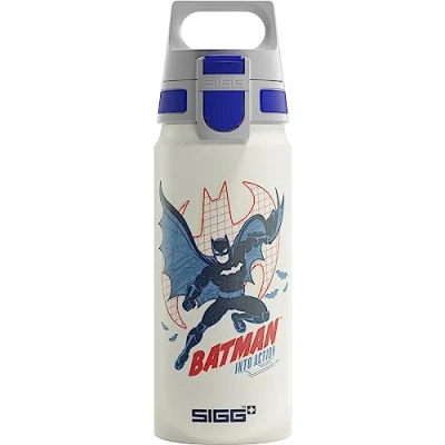 Abbildung von SIGG Alu Trinkflasche Kinder WMB ONE Batman Kohlensäuregeeignet Auslaufsicher Federleicht BPA frei ClimatePartner Zertifiziert Sport &amp; Schule Weiß 0,6L