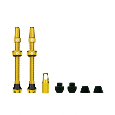 Abbildung von Muc Off Goldene Presta Tubeless Ventile, 44 mm Hochwertige Anti Leck Fahrradventile mit integriertem Werkzeug zum Entfernen des Ventilkerns
