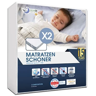 Abbildung von Matratzenschoner 80x160 cm Wasserdicht (2er Set) Oeko TEX Zertifiziert von Dreamzie Atmungsaktive Matratzenauflage
