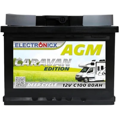 Abbildung von ELECTRONICX AGM Deep Cycle Batterie 12V 80Ah C100 Caravan Edition Wartungsfrei, Auslaufsicher, Vibrationsbeständig für Camping, Boot, Notstromversorgung und Off Grid Systeme