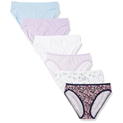 Abbildung von Amazon Essentials Damen Slip Aus Baumwolle Mit Hohem Beinausschnitt (In Übergröße Erhältlich), Atmungsaktiv, 6er Pack, Ministreifen/Streublumen/Wildblumen, 46